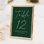 Modern Minimalistisch Script Groene bruiloft Kaart<br><div class="desc">Eenvoudige, moderne bruidstafel nummerkaarten met "Tafel" weergegeven in een handgeschreven wit script met een bos groene achtergrond (of een kleur naar keuze). Om de bosgroene bruidstafelkaarten te bestellen: voeg jouw namen, trouwdatum en tabelnummer toe. Elk nummer moet afzonderlijk aan uw winkelwagen worden toegevoegd. Nadat u klaar bent met het toevoegen...</div>