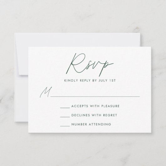 Modern Minimalistisch Script Groene bruiloft RSVP Kaartje (Voorkant)