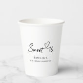Modern minimalistisch script Heart Sweet 16 Papieren Bekers (Voorkant)