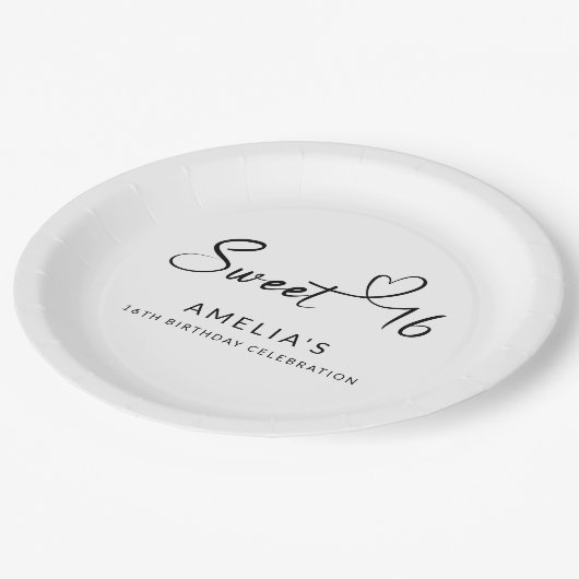 Modern minimalistisch script Heart Sweet 16 Papieren Bordje (Gekanteld)