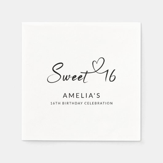 Modern minimalistisch script Heart Sweet 16 Servet (Voorkant)