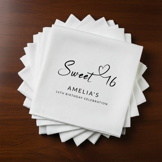 Modern minimalistisch script Heart Sweet 16 Servet