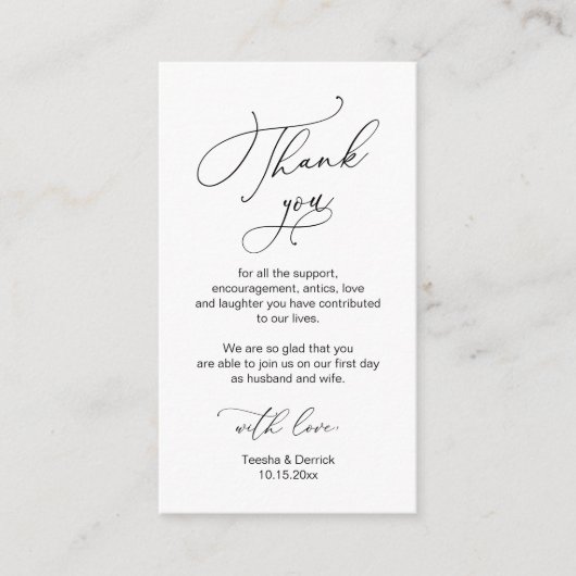 Modern minimalistisch script, huwelijk bedankt Enc Informatiekaartje (Voorkant)
