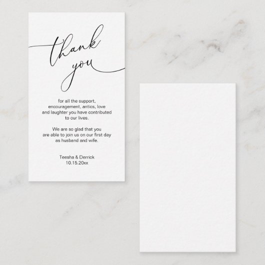 Modern minimalistisch script, huwelijk bedankt Enc Informatiekaartje (Voorkant / Achterkant)