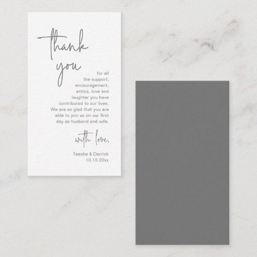 Modern minimalistisch script, huwelijk bedankt informatiekaartje (Voorkant / Achterkant)