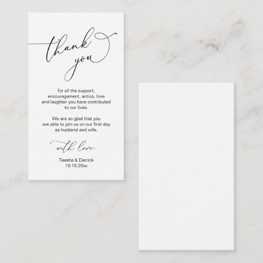 Modern minimalistisch script, huwelijk bedankt informatiekaartje (Voorkant / Achterkant)