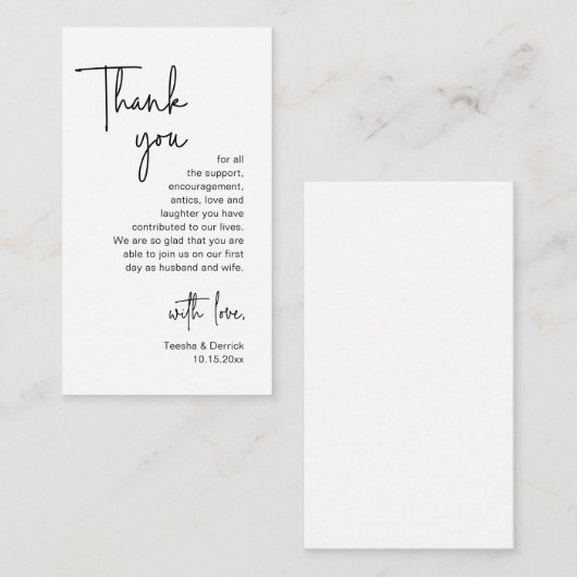 Modern minimalistisch script, huwelijk bedankt informatiekaartje (Voorkant / Achterkant)