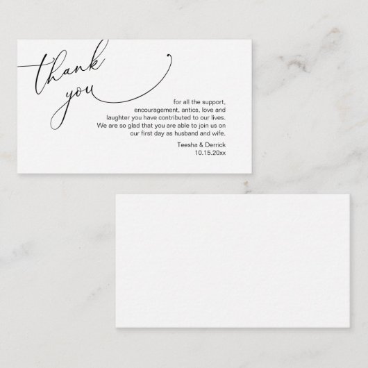Modern minimalistisch script, huwelijk bedankt informatiekaartje (Voorkant / Achterkant)