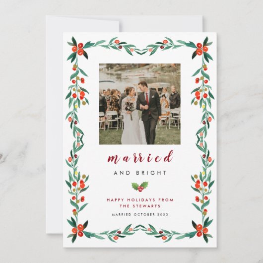 Modern minimalistisch script kerst getrouwd foto feestdagenkaart (Voorkant)