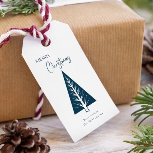 Modern minimalistisch script kerstboom cadeaulabel