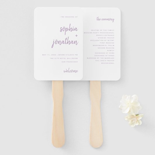 Modern minimalistisch script lavendel | Bruiloft Handwaaier (Voorkant en achterkant)