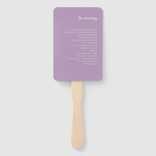 Modern minimalistisch script lavendel | Bruiloft Handwaaier (Achterkant)