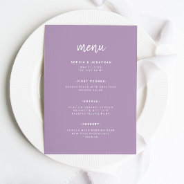 Modern minimalistisch script lavendel | Bruiloft Menu