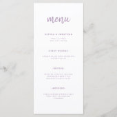 Modern minimalistisch script lavendel | Bruiloft Menu (Voorkant)