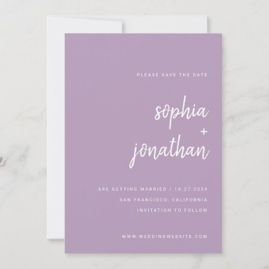 Modern minimalistisch script lavendel | Foto Terug Save The Date (Voorkant)