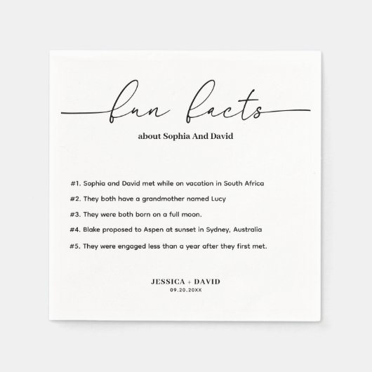 Modern Minimalistisch Script Leuke Feiten Bruiloft Servet (Voorkant)