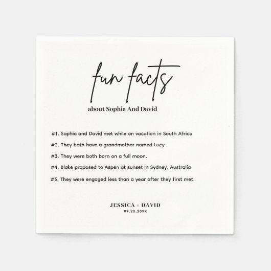 Modern Minimalistisch Script Leuke Feiten Bruiloft Servet (Voorkant)