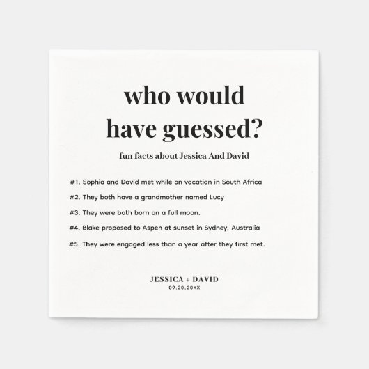 Modern Minimalistisch Script Leuke Feiten Bruiloft Servet (Voorkant)