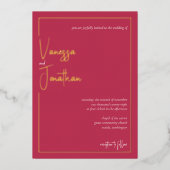 Modern minimalistisch script Magenta Gold Folie Uitnodiging (Voorkant)