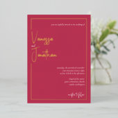Modern minimalistisch script Magenta Gold Folie Uitnodiging (Staand Voorkant)