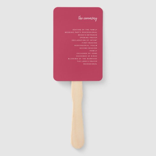 Modern minimalistisch script magenta Red | Weddens Handwaaier (Achterkant)