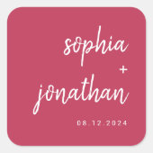 Modern minimalistisch script magenta Red | Weddens Vierkante Sticker (Voorkant)