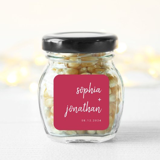 Modern minimalistisch script magenta Red | Weddens Vierkante Sticker