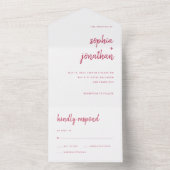 Modern minimalistisch script | Magenta Red Wedding All In One Uitnodiging (Binnen)