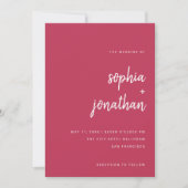 Modern minimalistisch script | Magenta Red Wedding Kaart (Voorkant)