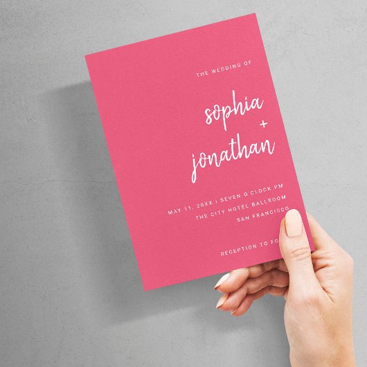 Modern minimalistisch script | Magenta Red Wedding Kaart