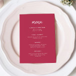 Modern minimalistisch script | Magenta Red Wedding Menu<br><div class="desc">Deze elegante,  minimalistische trouwmenukaart is uitgerust met moderne witte scripttypografie en schone,  sans serif tekst op een kleurrijke en trendy magenta rode achtergrond voor een eenvoudig en stijlvol ontwerp waar u van houdt.</div>