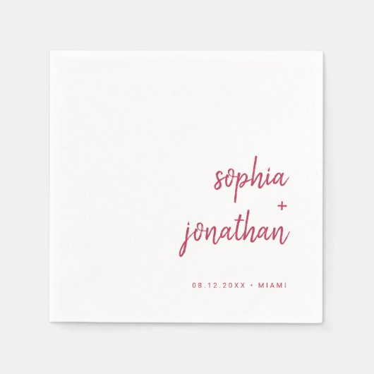 Modern minimalistisch script | Magenta Red Wedding Servet (Voorkant)