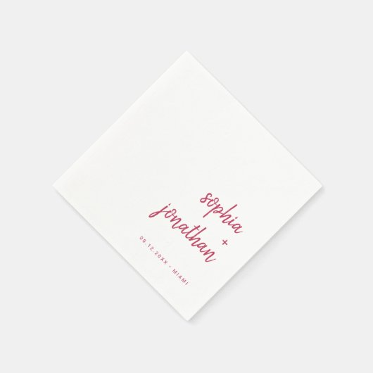 Modern minimalistisch script | Magenta Red Wedding Servet (Hoek)