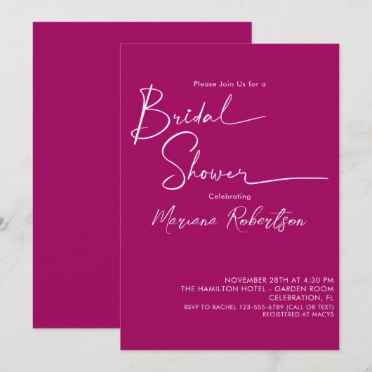 Modern minimalistisch script magenta Vrijgezellenf Kaart (Voorkant / Achterkant)