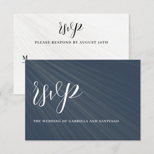 Modern minimalistisch script marine Blue Wedding RSVP Kaartje (Voorkant / Achterkant)