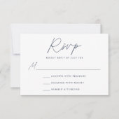 Modern minimalistisch script marine bruiloft RSVP kaartje (Voorkant)