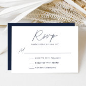 Modern minimalistisch script marine bruiloft RSVP kaartje