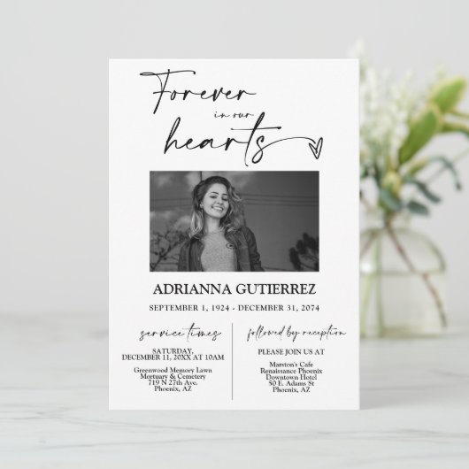 Modern minimalistisch script Memorial Photo Funera Kaart (Staand voorkant)