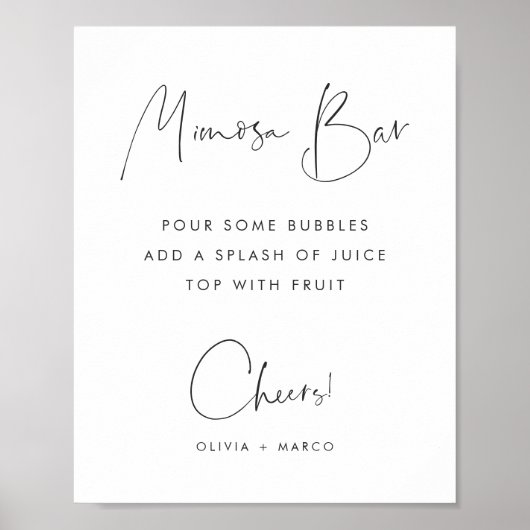 Modern Minimalistisch Script Mimosa Bar Sign Poster (Voorkant)