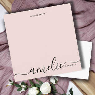 Modern minimalistisch script Monogram Blush Pink Notitiekaartje