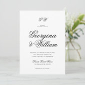 Modern Minimalistisch Script Monogram Bruiloft Kaart (Staand voorkant)