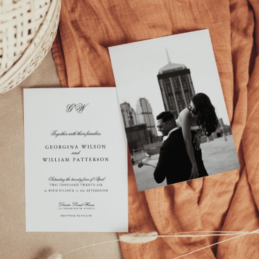 Modern Minimalistisch Script Monogram Bruiloft Kaart