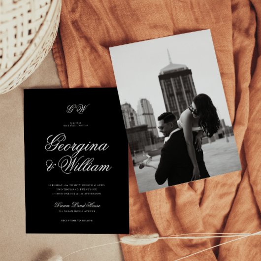 Modern Minimalistisch Script Monogram Bruiloft Kaart