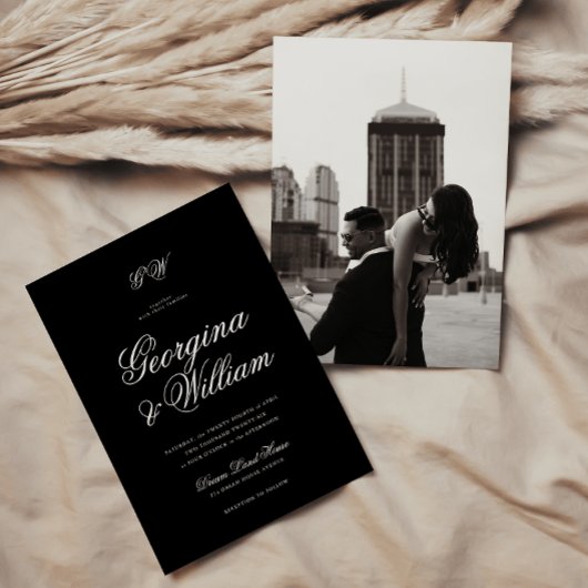 Modern Minimalistisch Script Monogram Bruiloft Kaart