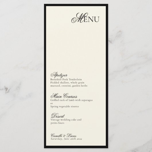 Modern Minimalistisch Script Monogram Bruiloft Men Menu (Voorkant)