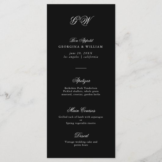 Modern Minimalistisch Script Monogram Bruiloft Men Menu (Voorkant)