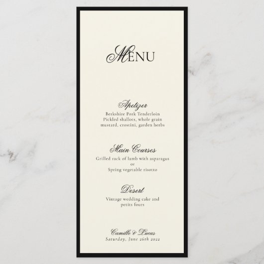 Modern Minimalistisch Script Monogram Bruiloft Men Menu (Voorkant)