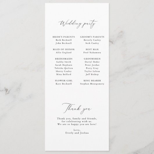 Modern Minimalistisch Script Monogram Flat Program Programmakaart (Achterkant)