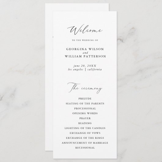 Modern Minimalistisch Script Monogram Flat Program Programmakaart (Voorkant / Achterkant)