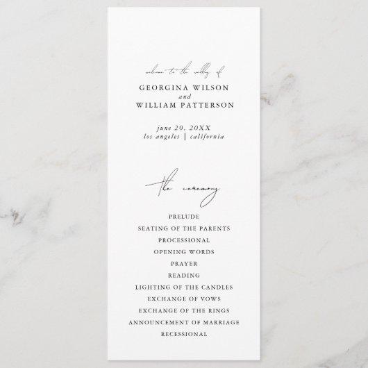 Modern Minimalistisch Script Monogram Flat Program Programmakaart (Voorkant)